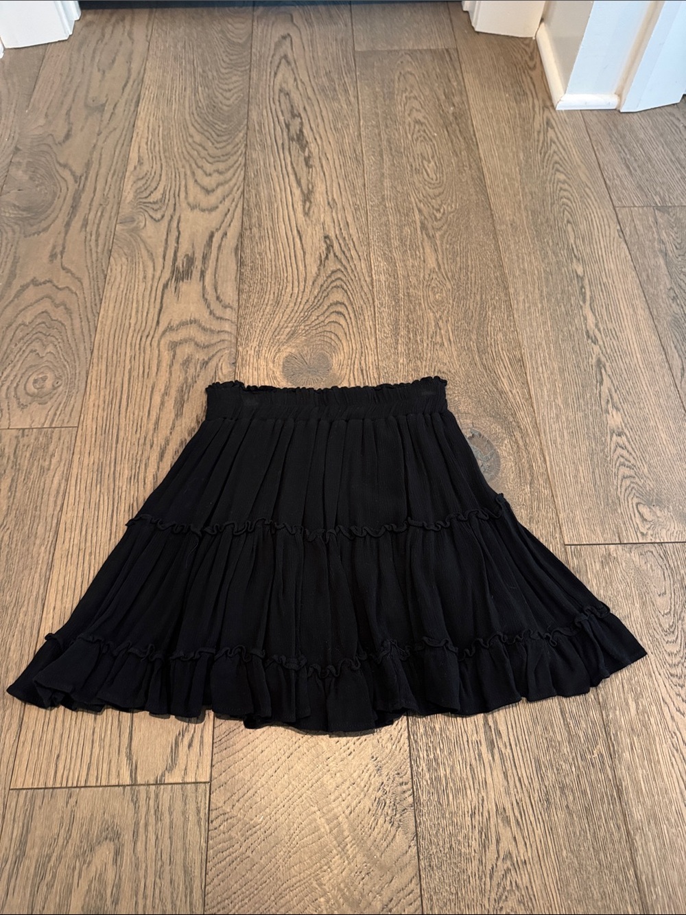 Smocked Waist Black Mini Skirt